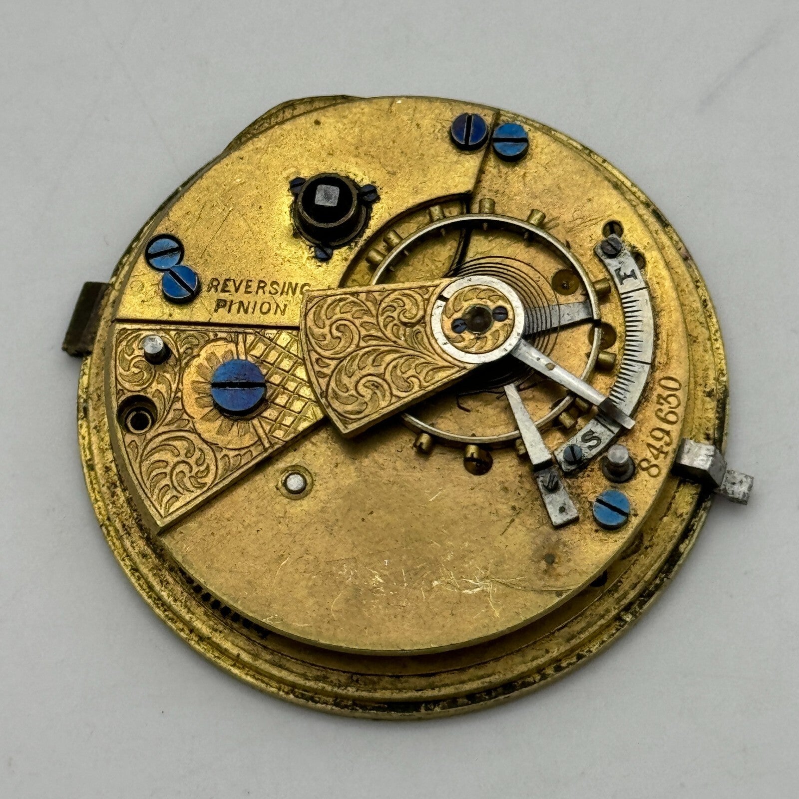 44.6mm Antique Reversing Pinion Key Wound English Pocket Watch Movement PARTS