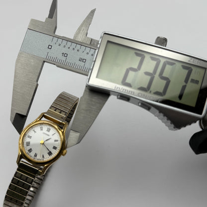 Citizen Ladies Quartz Watch White Dial Two Tone Stretch Band Japan Working 23mm