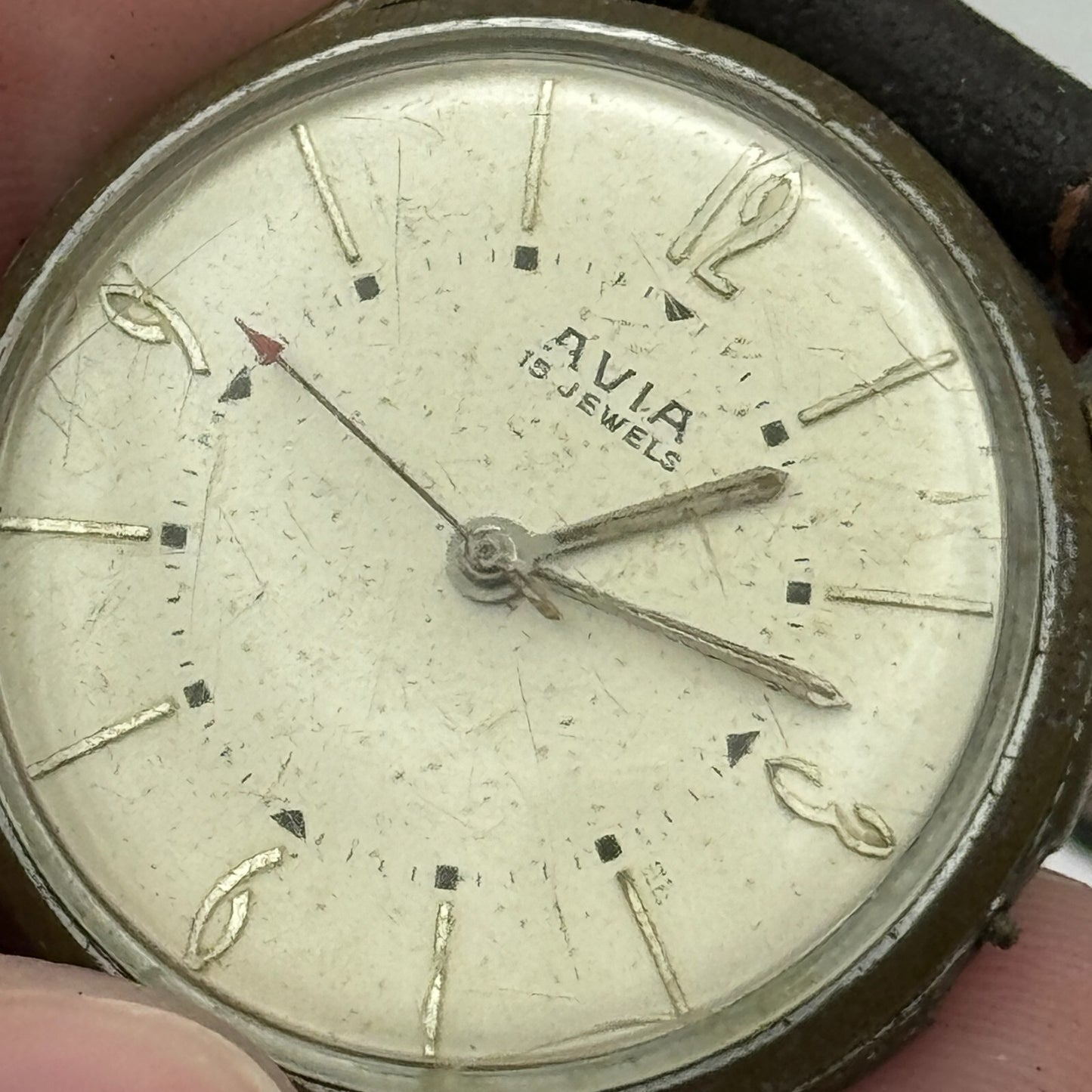 32mm Mens Vintage Avia 15 Jewels FHF 28 Pointer Seconds Hand Swiss Watch PARTS