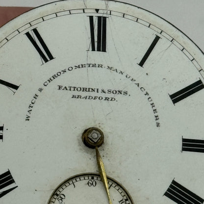 46.5mm Fattoroni & Sons Bradford Chronometer Makers Pocket Watch Movement PARTS