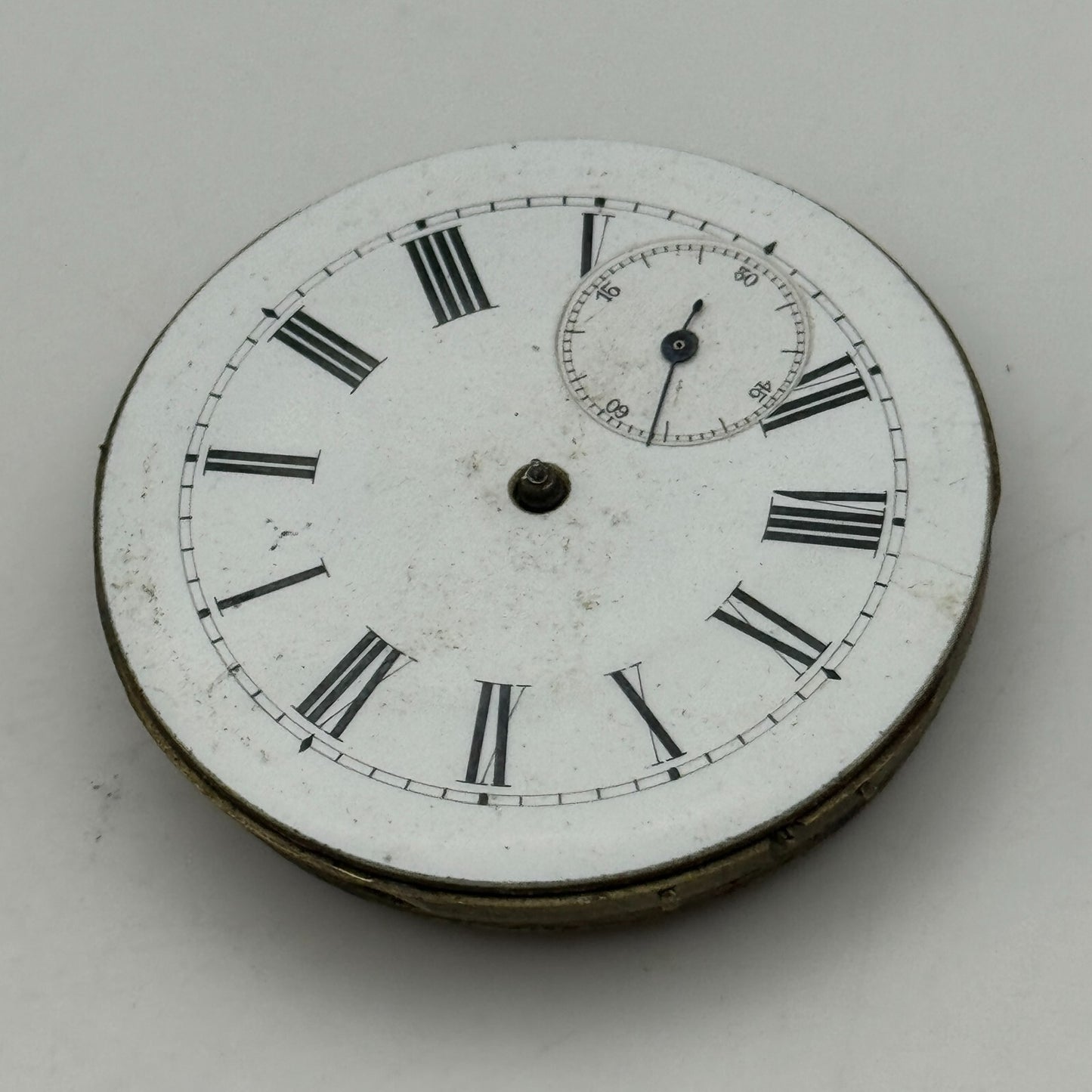47.5mm Antique Key Wound Roman Numerals Pocket Watch Movement Dial PARTS REPAIR