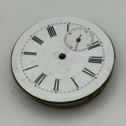 47.5mm Antique Key Wound Roman Numerals Pocket Watch Movement Dial PARTS REPAIR