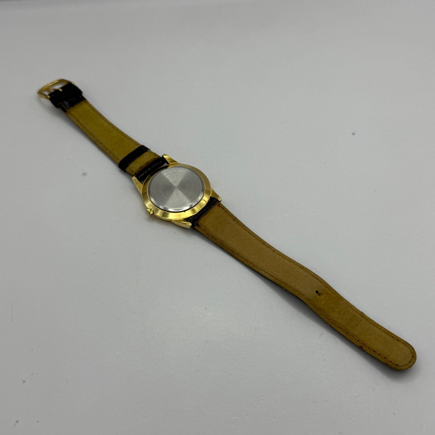 33mm Working Gillex Gold Plated Ladies Black Dial Strap Quartz Watch 6.5 Inches