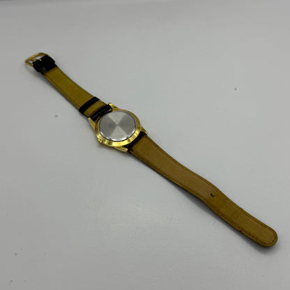 33mm Working Gillex Gold Plated Ladies Black Dial Strap Quartz Watch 6.5 Inches