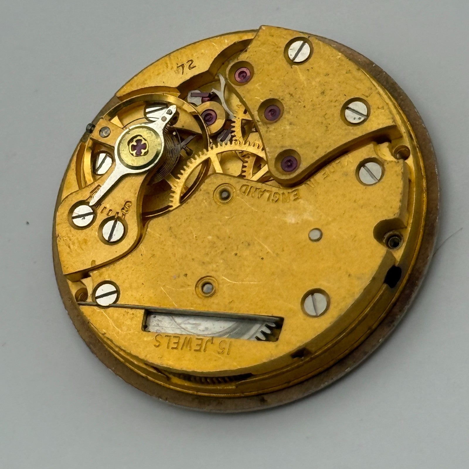Smiths De Luxe 72 Shockproof Watch Movement Manual Wind Vintage Parts 26.9mm