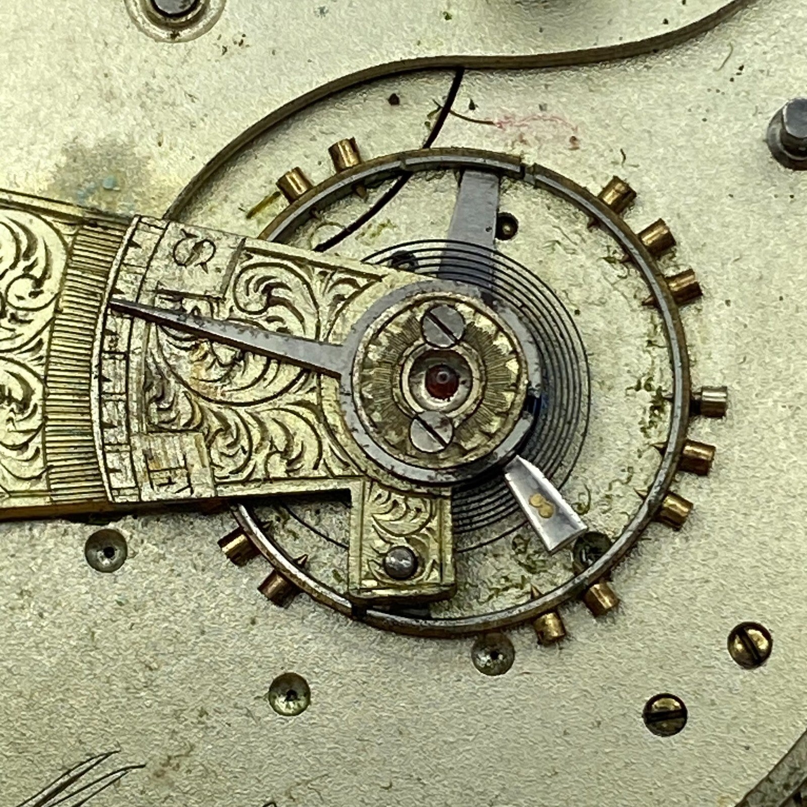 46.9mm Antique H Samuel Manchester Key Wound Swiss Pocket Watch Movement PARTS