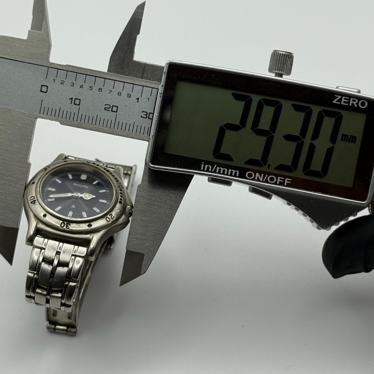 Accurist Ladies Quartz Watch Black Dial Silver Tone Bracelet Japan Working 27mm