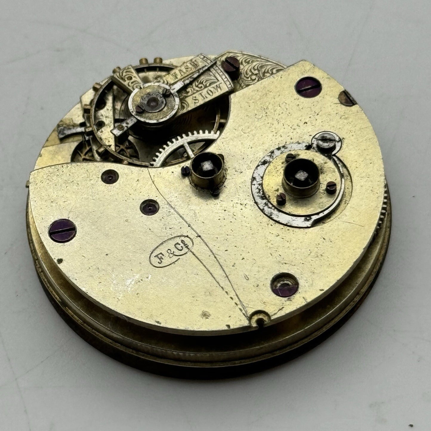 40.8mm Unidentified F & Co Porcelain Dial Pocket Watch Movement FOR PARTS