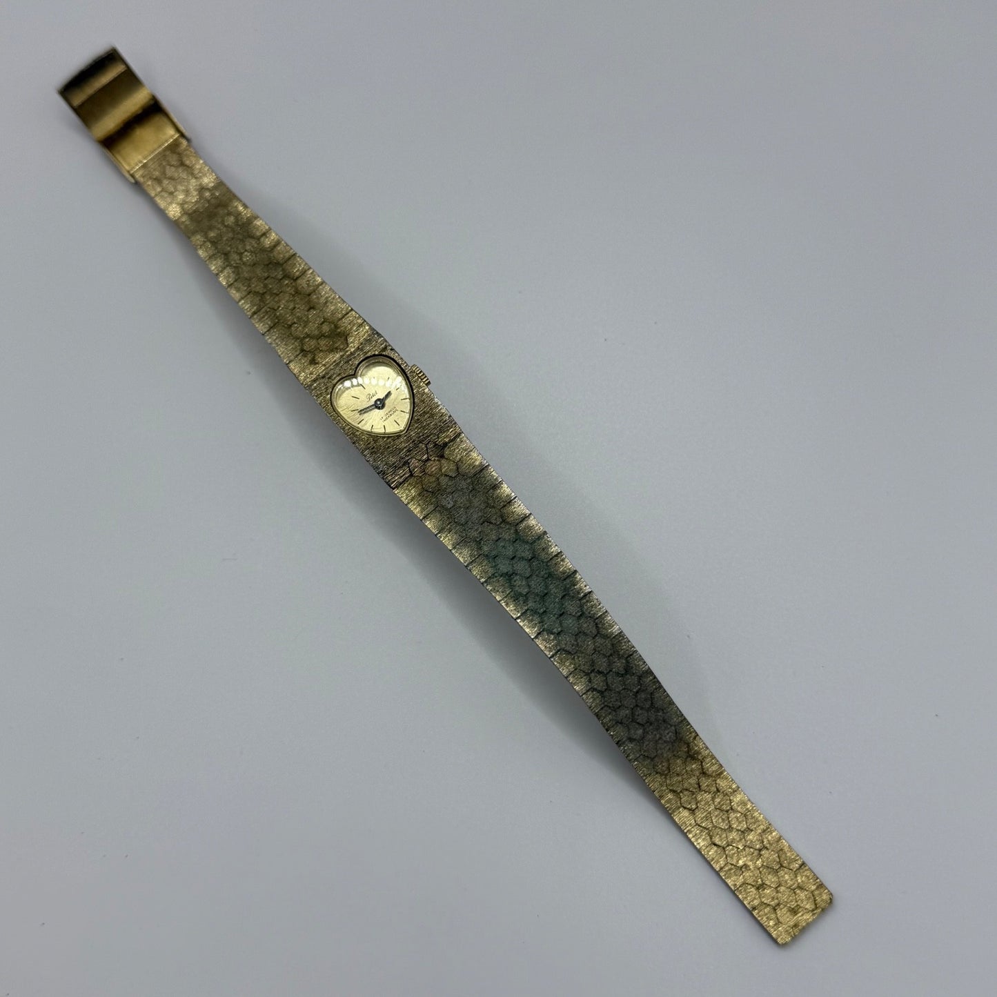 15mm Vintage Petit Bark Affect Heart Gold Plated Manual Wind Watch PARTS REPAIR