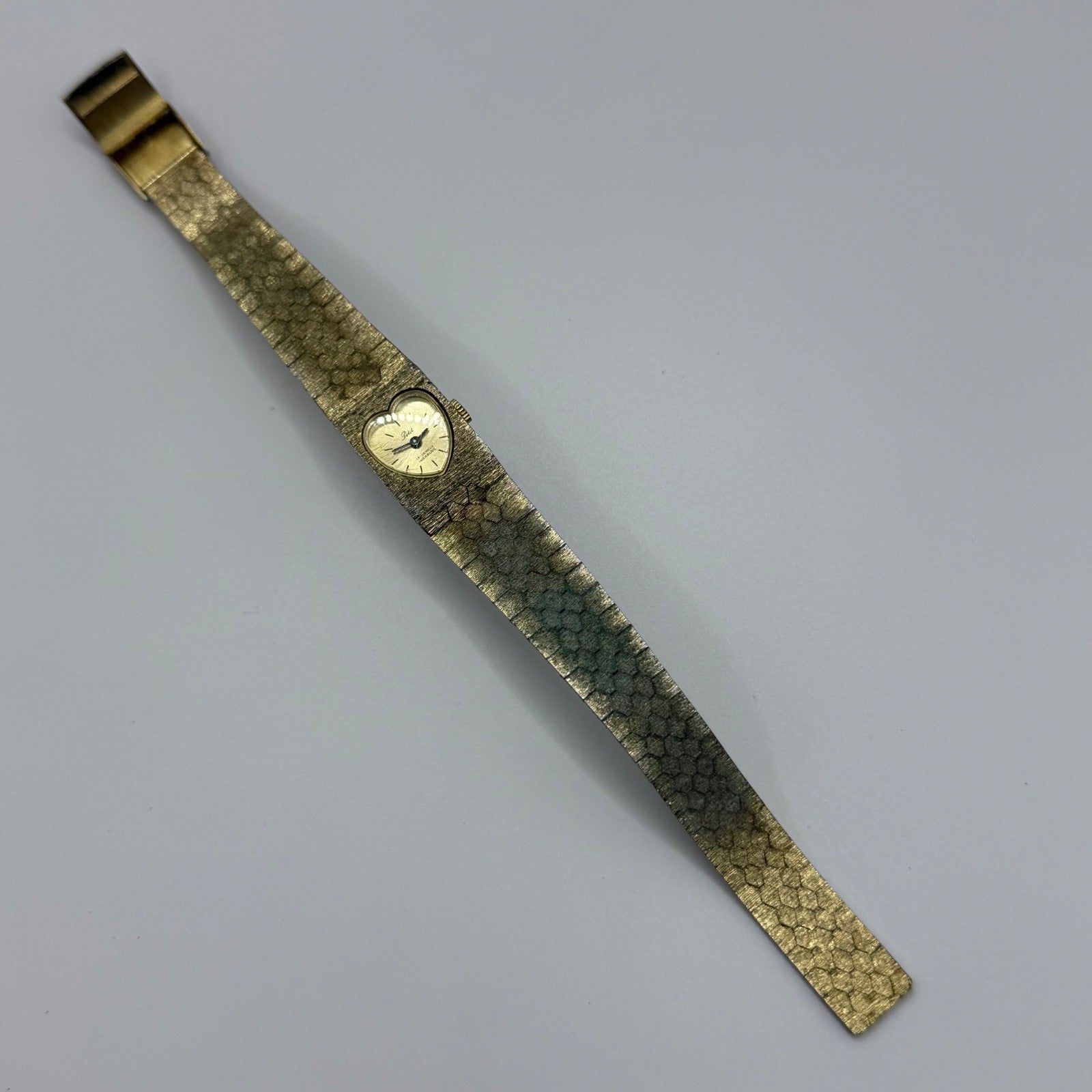 15mm Vintage Petit Bark Affect Heart Gold Plated Manual Wind Watch PARTS REPAIR