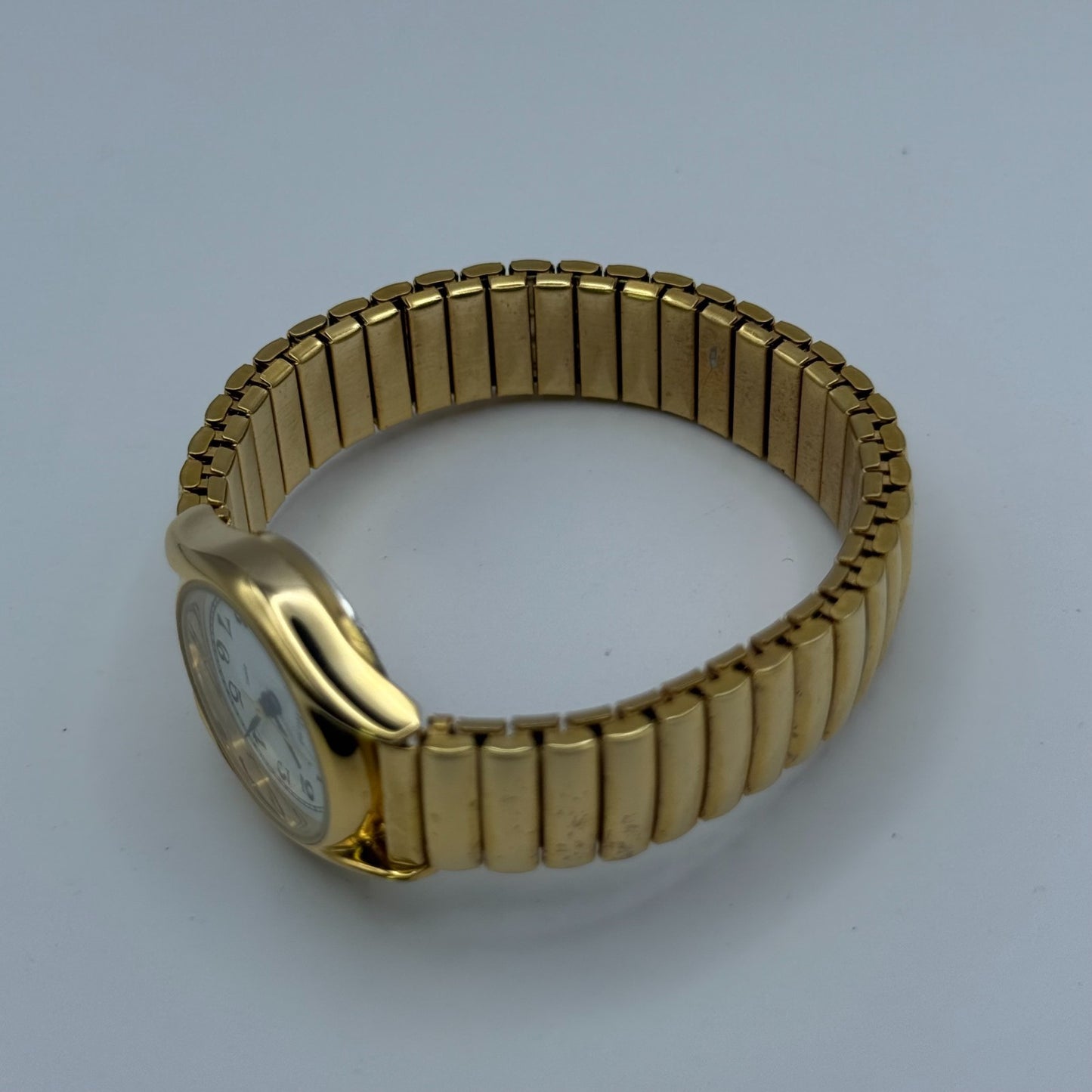 Hana Ladies Quartz Watch White Dial Gold Tone Expandable Band Steel Working 23mm