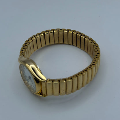 Hana Ladies Quartz Watch White Dial Gold Tone Expandable Band Steel Working 23mm