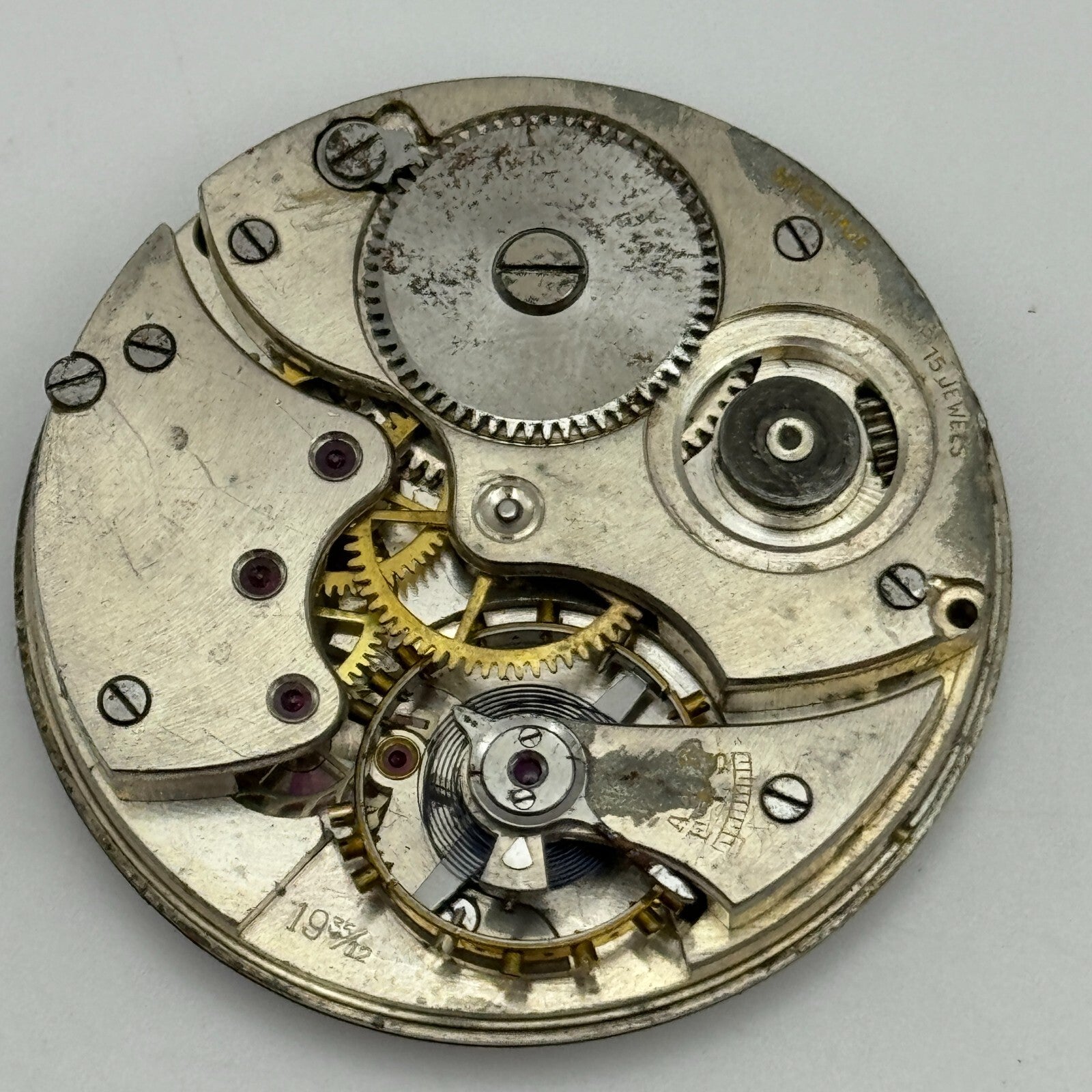 42.8mm Buren 19 35/12 Swiss Open Face J G Graves Pocket Watch Movement PARTS
