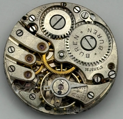 Buren 15 Jewels Watch Movement Manual Wind Vintage Swiss Parts Repair 23.7mm