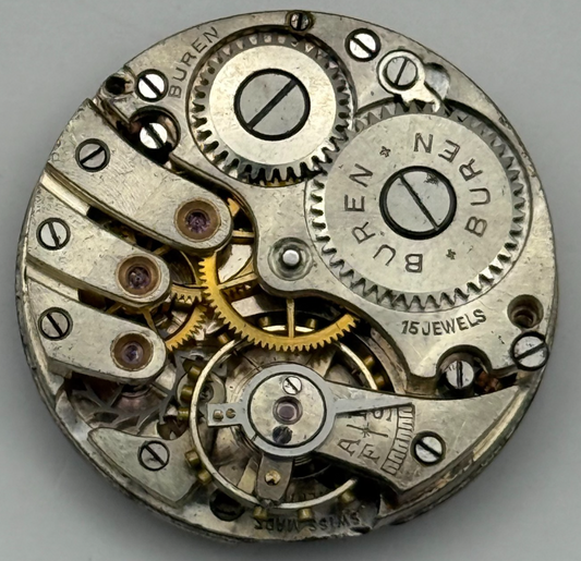 Buren 15 Jewels Watch Movement Manual Wind Vintage Swiss Parts Repair 23.7mm