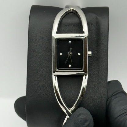 Avon Ladies Quartz Watch Black Square Dial Silver Tone Bracelet Working 19mm