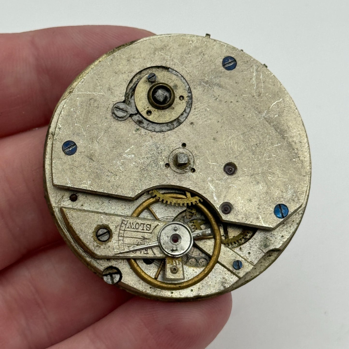 47.5mm Antique Key Wound Roman Numerals Pocket Watch Movement Dial PARTS REPAIR