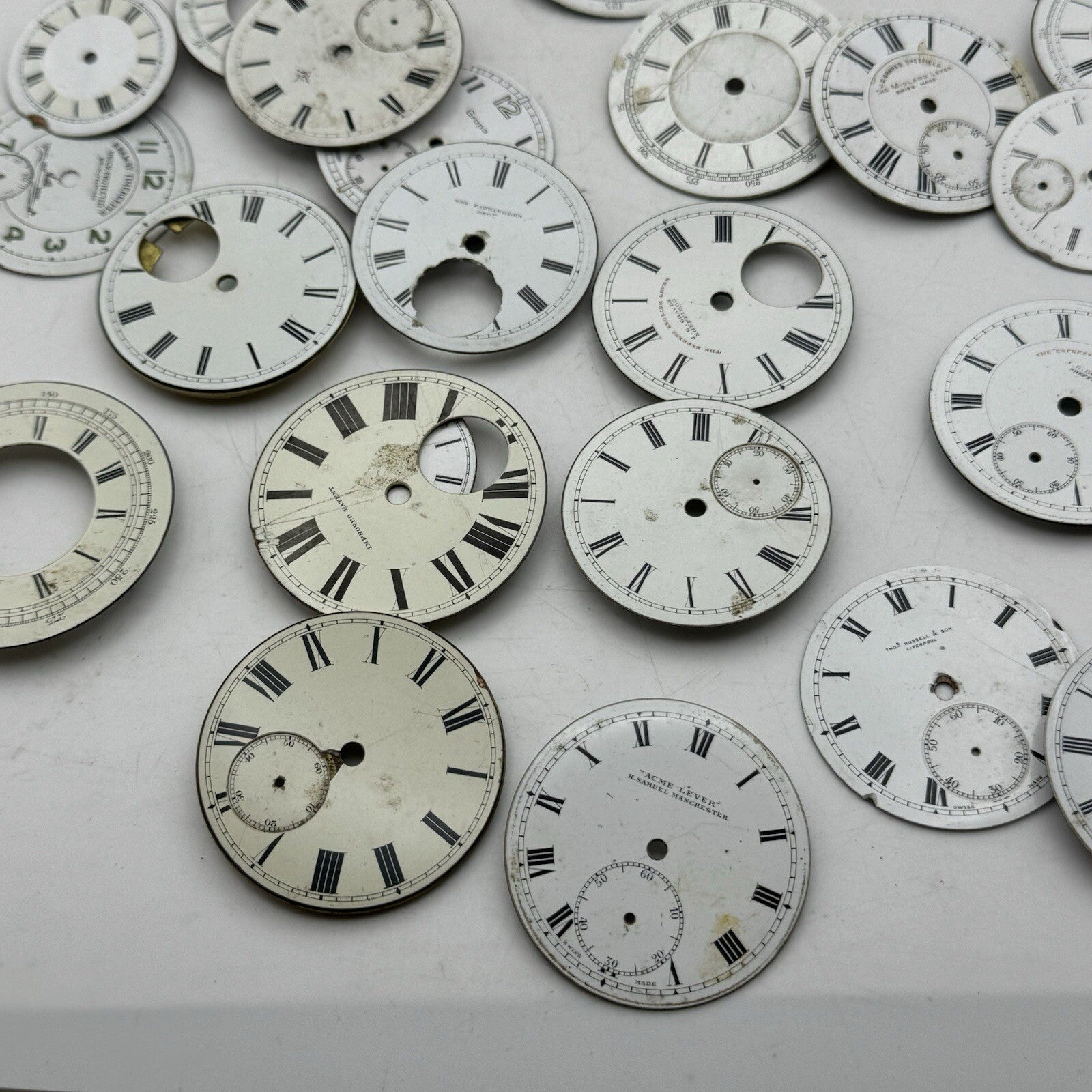 Large Job Lot Of 30- 40 X Pocket Watch Dials Only Spares / Repairs Watchmakers