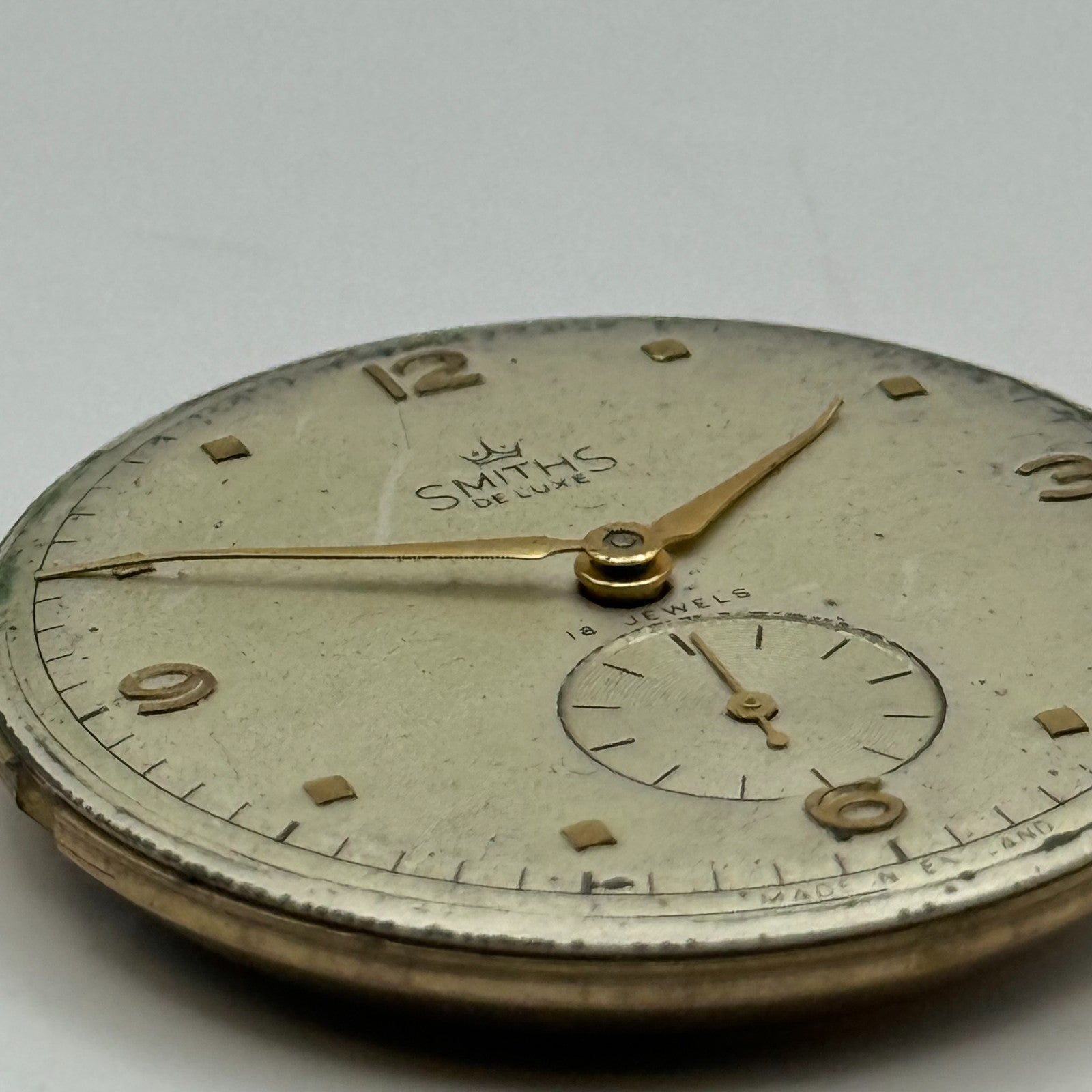Smiths De Luxe 18 Jewels Watch Movement Manual Wind Vintage Parts Repair 32.3mm