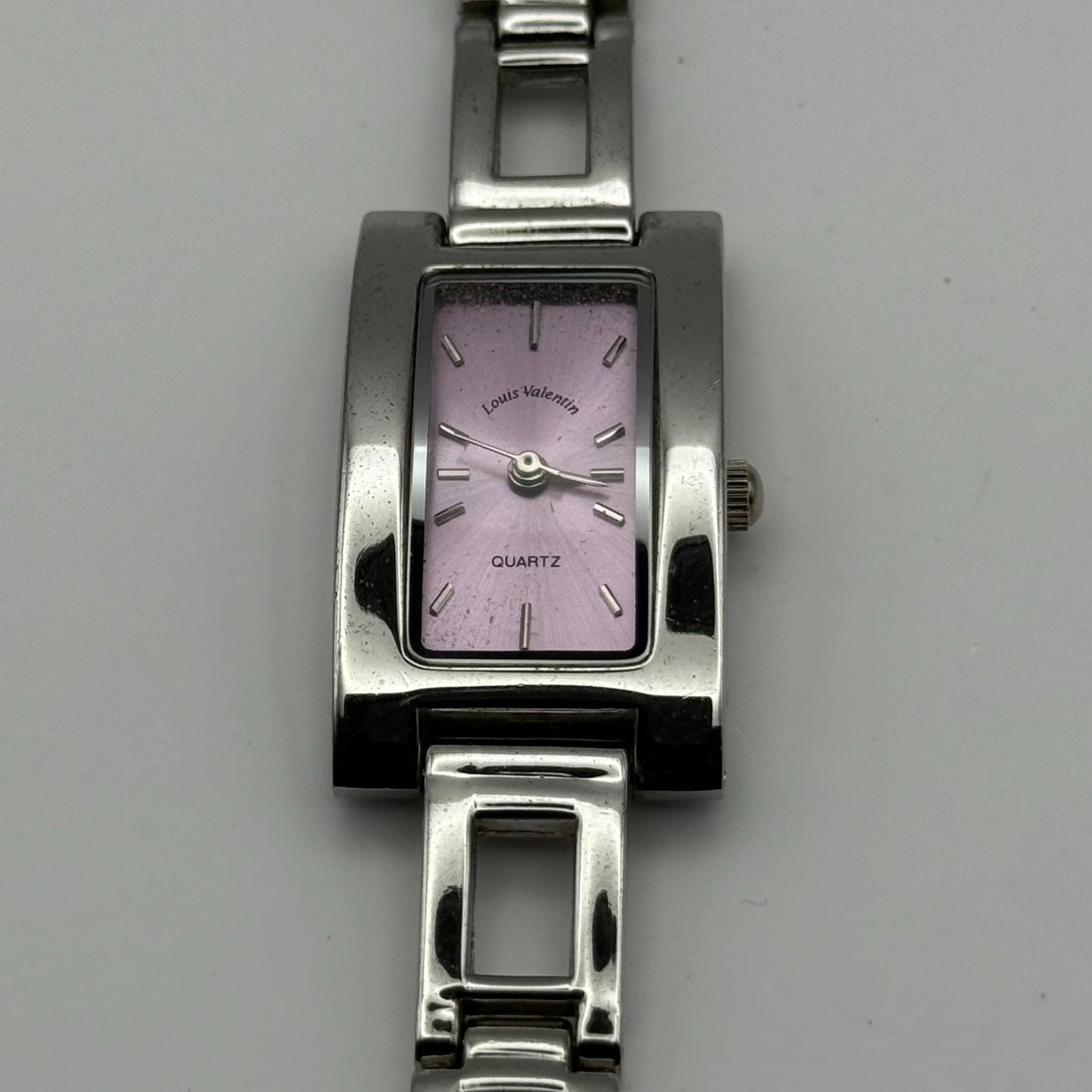 Louis Valentine Ladies Quartz Watch Purple Dial Silver Tone Japan Working 19mm