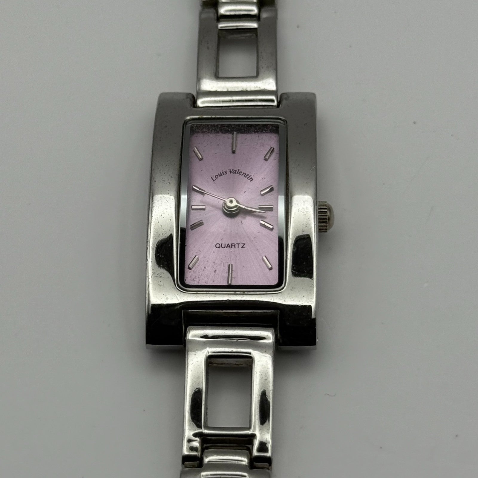 Louis Valentine Ladies Quartz Watch Purple Dial Silver Tone Japan Working 19mm
