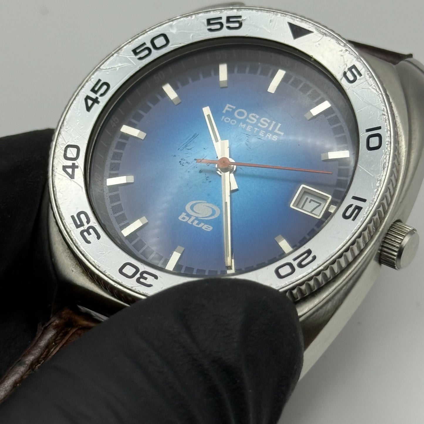 Fossil Blue 100 Meters Men’s Watch Quartz AM-3680 Date Dial Steel Working 38mm