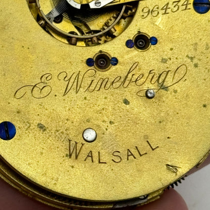 47.3mm Antique E Wineberg Walsall Pocket Watch Movement PARTS REPAIR SPARES