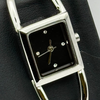 Avon Ladies Quartz Watch Black Square Dial Silver Tone Bracelet Working 19mm