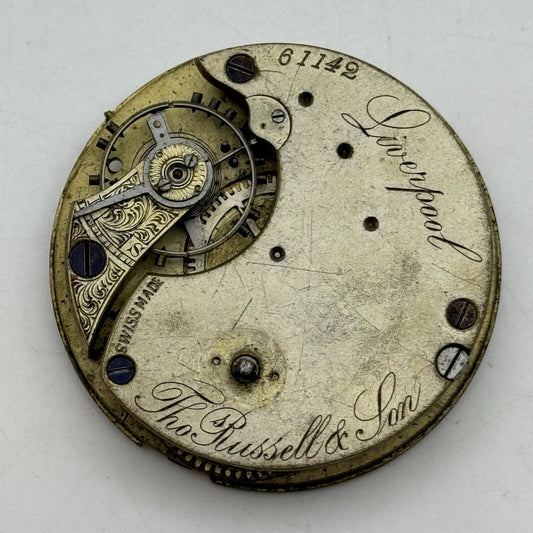 45.7mm Thomas Russell & Son Liverpool Pocket Watch Movement FOR PARTS Restore
