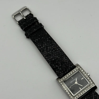 Sekonda Ladies Quartz Watch Black Dial Crystal Accents Bezel Japan Working 25mm