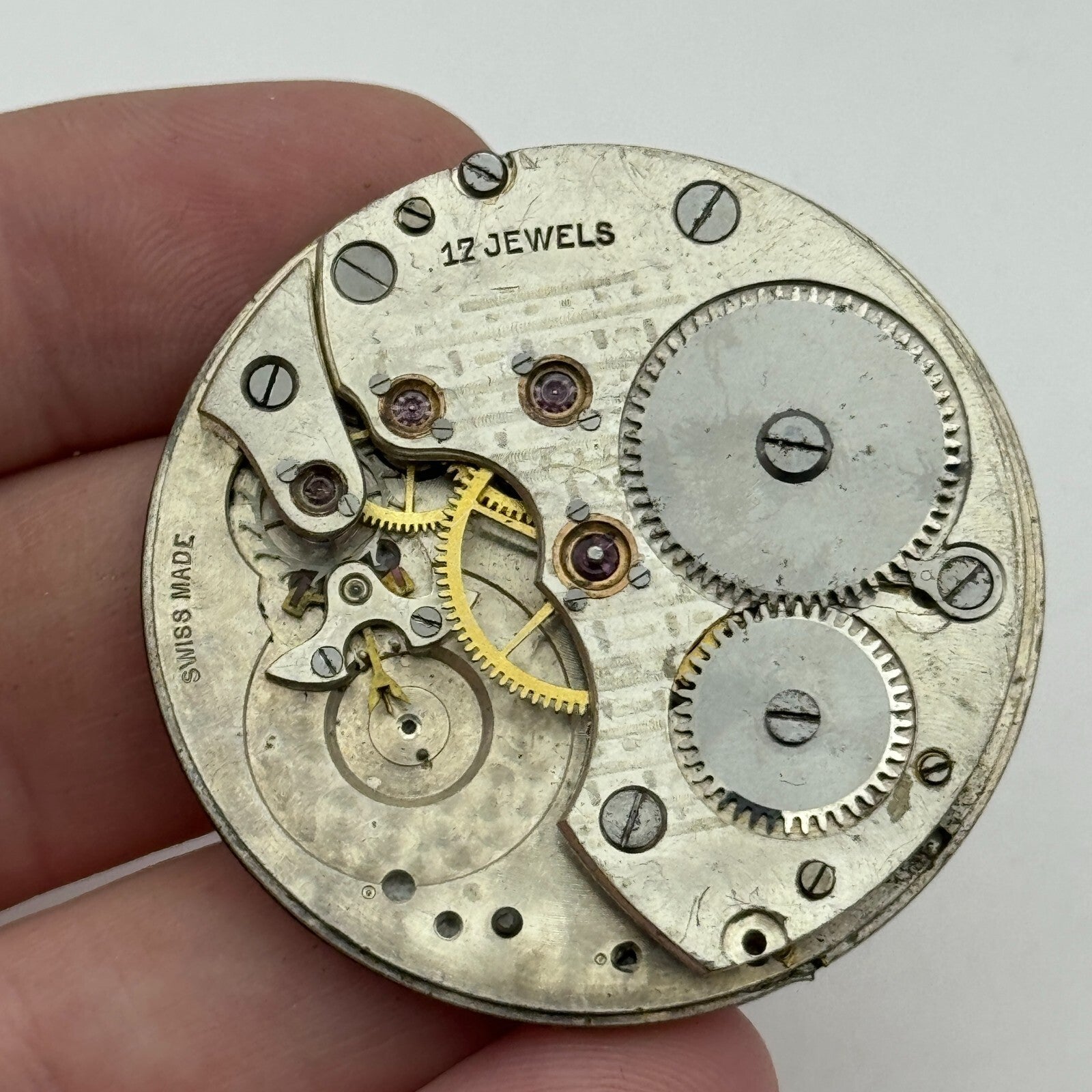 43mm Unidentified High Grade 17 Jewels Swiss Pocket Watch Movement PARTS
