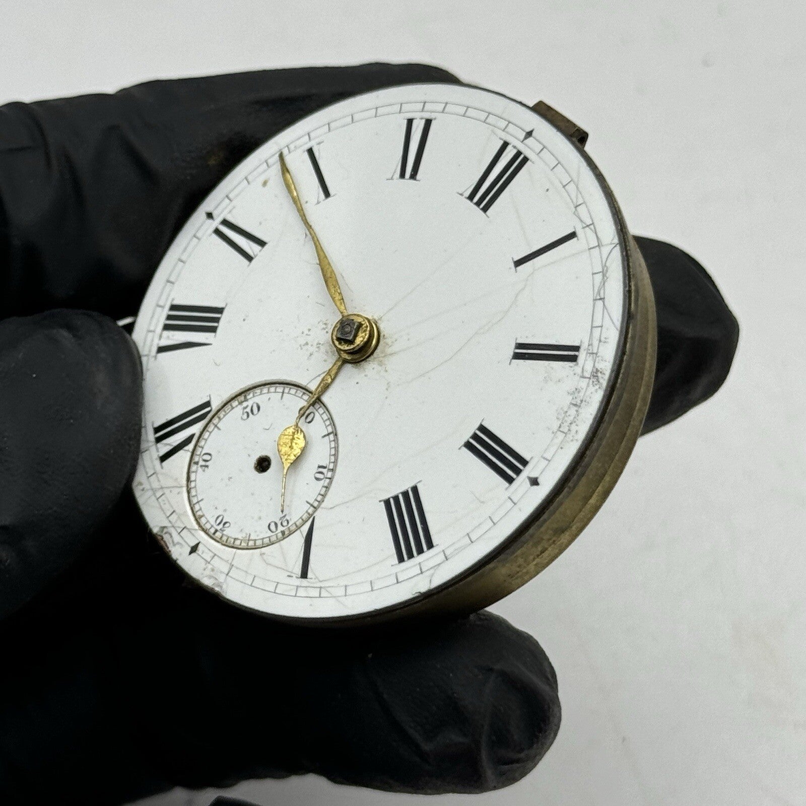 44.7mm Unidentified White Dial Porcelain Pocket Watch Movement Dial FOR PARTS