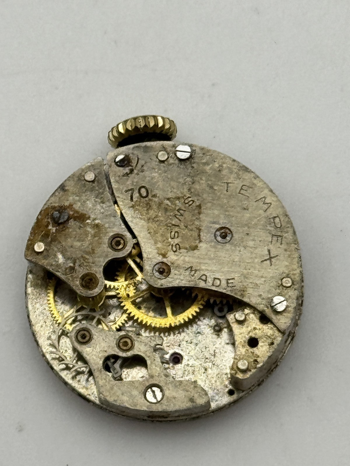 20mm Vintage Tempex 70 Partial Manual Wind Swiss Watch Movement PARTS REPAIR