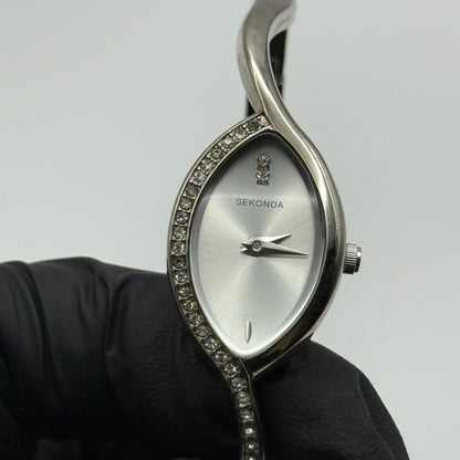 Sekonda Ladies Quartz Watch Crystal Accents Silver Tone Bracelet Working 17mm