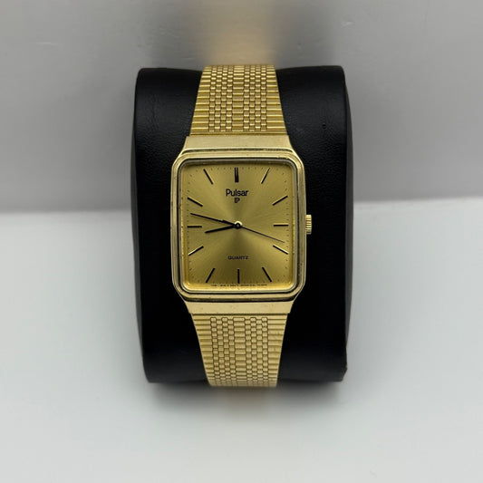 Working Pulsar Tank Ladies Gold Plated Second Hand 27mm Quartz Watch 6.5 Inches
