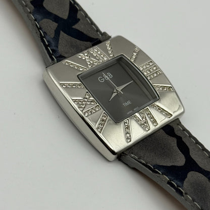 G&B Time Fashion Ladies Quartz Watch Crystal Accents Leather Strap Working 42mm