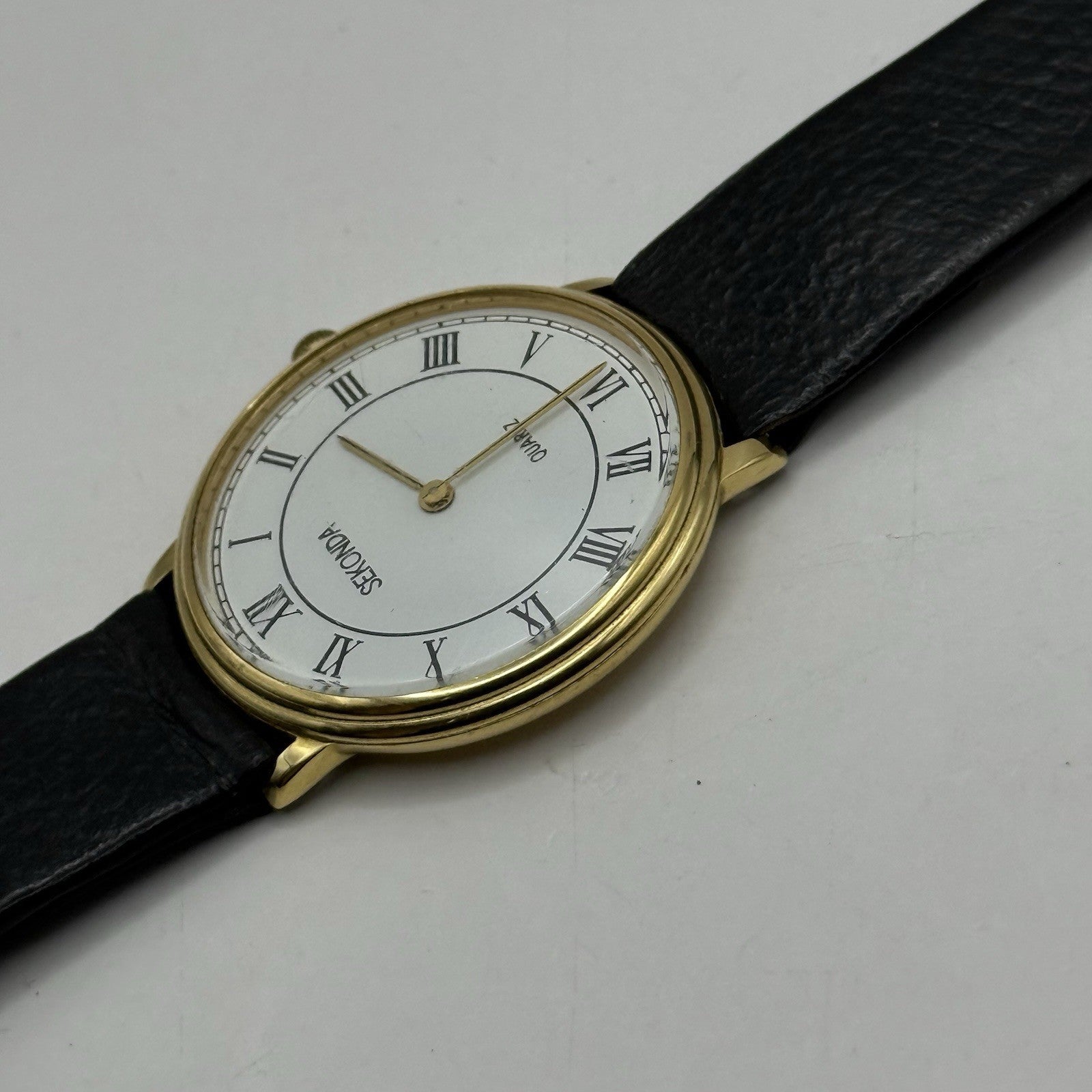 31mm Working Sekonda Quartz Gold Plated Leather Strap Quartz Watch New Battery
