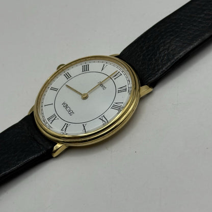 31mm Working Sekonda Quartz Gold Plated Leather Strap Quartz Watch New Battery