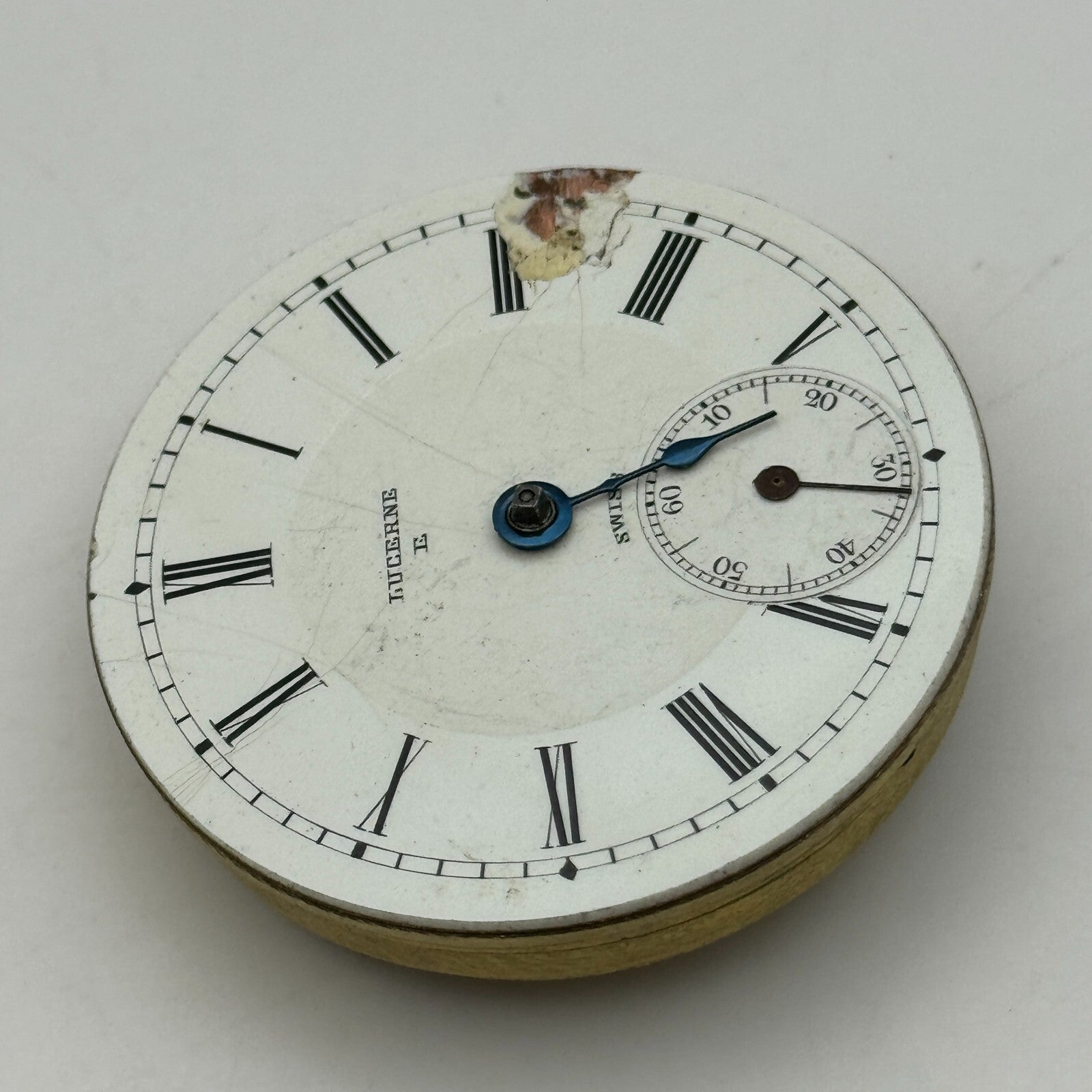 45.6mm Antique Lucerne E Swiss Key Wound Pocket Watch Movement PARTS REPAIR