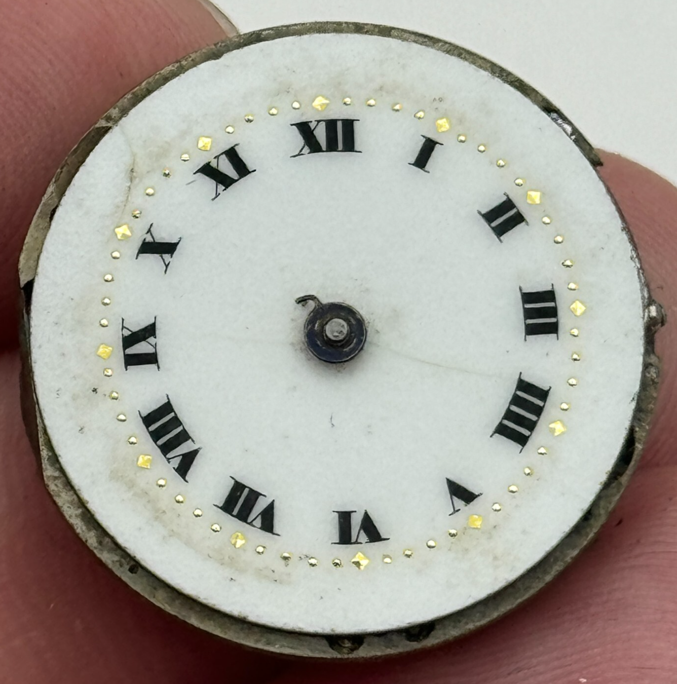 23.7mm Unidentified Swiss Porcelain Dial Trench Watch Movement Manual Wind PARTS