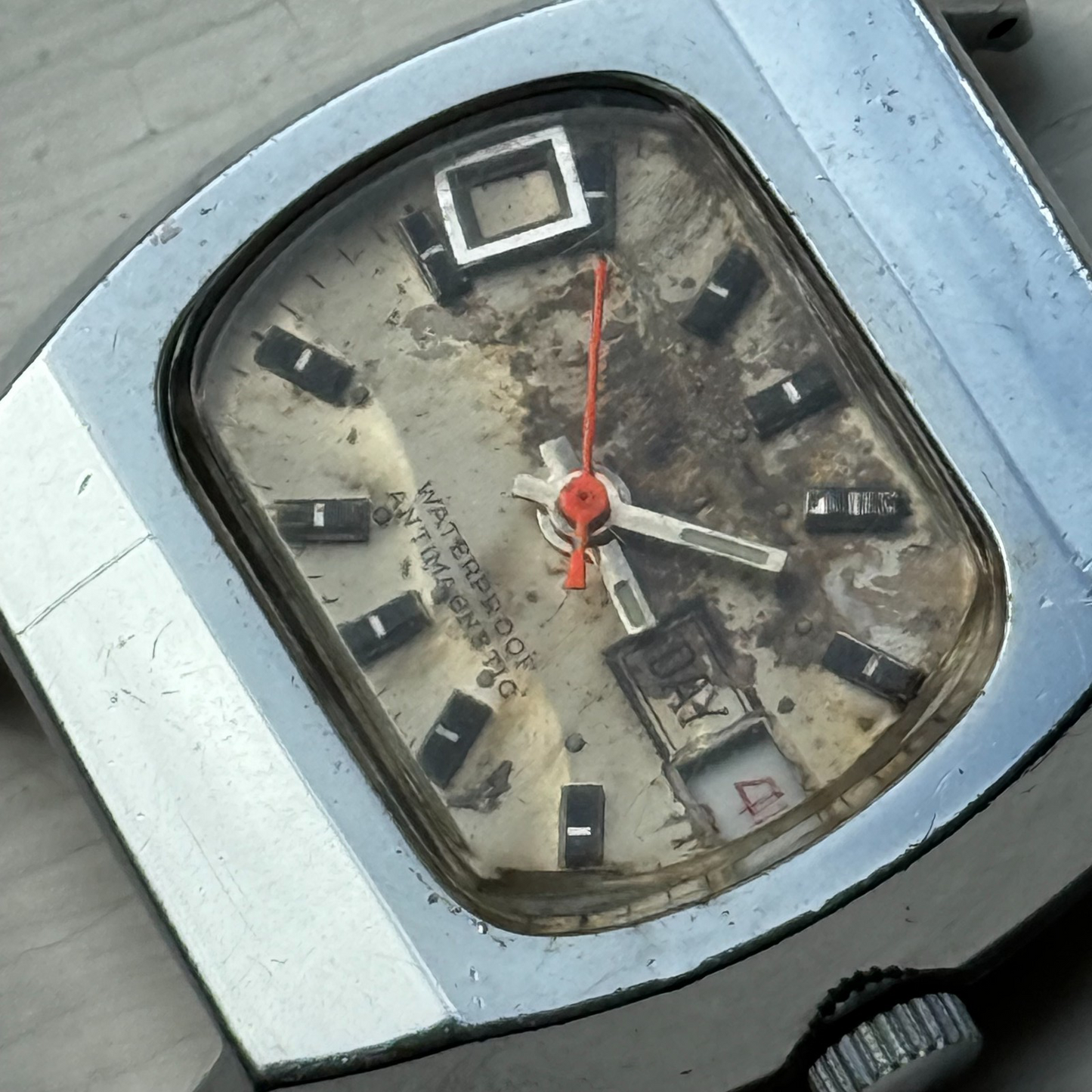 36mm Men's Vintage TV Shape Waterproof Date Swiss Manual Wind Watch PARTS REPAIR