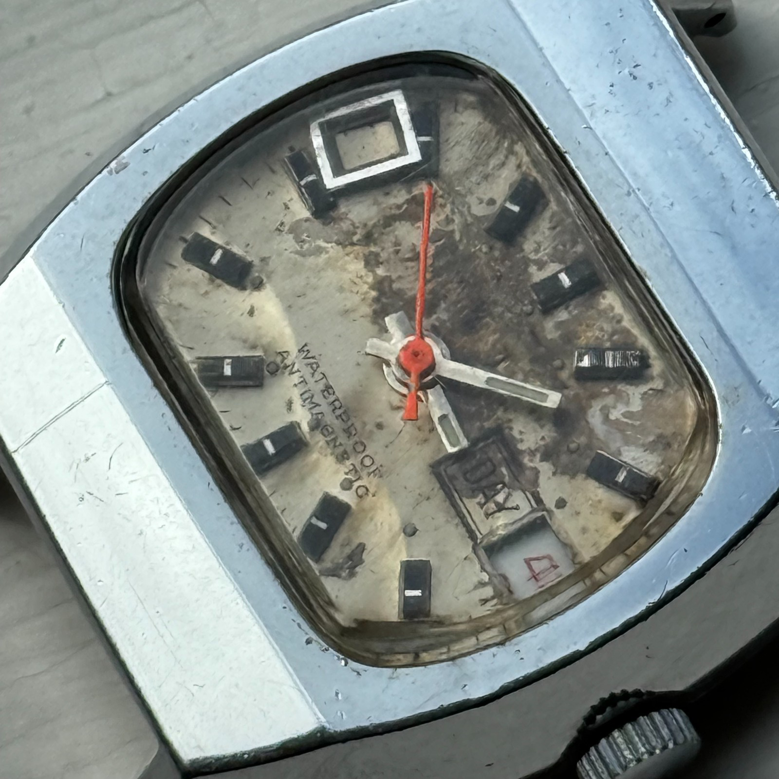 36mm Men's Vintage TV Shape Waterproof Date Swiss Manual Wind Watch PARTS REPAIR