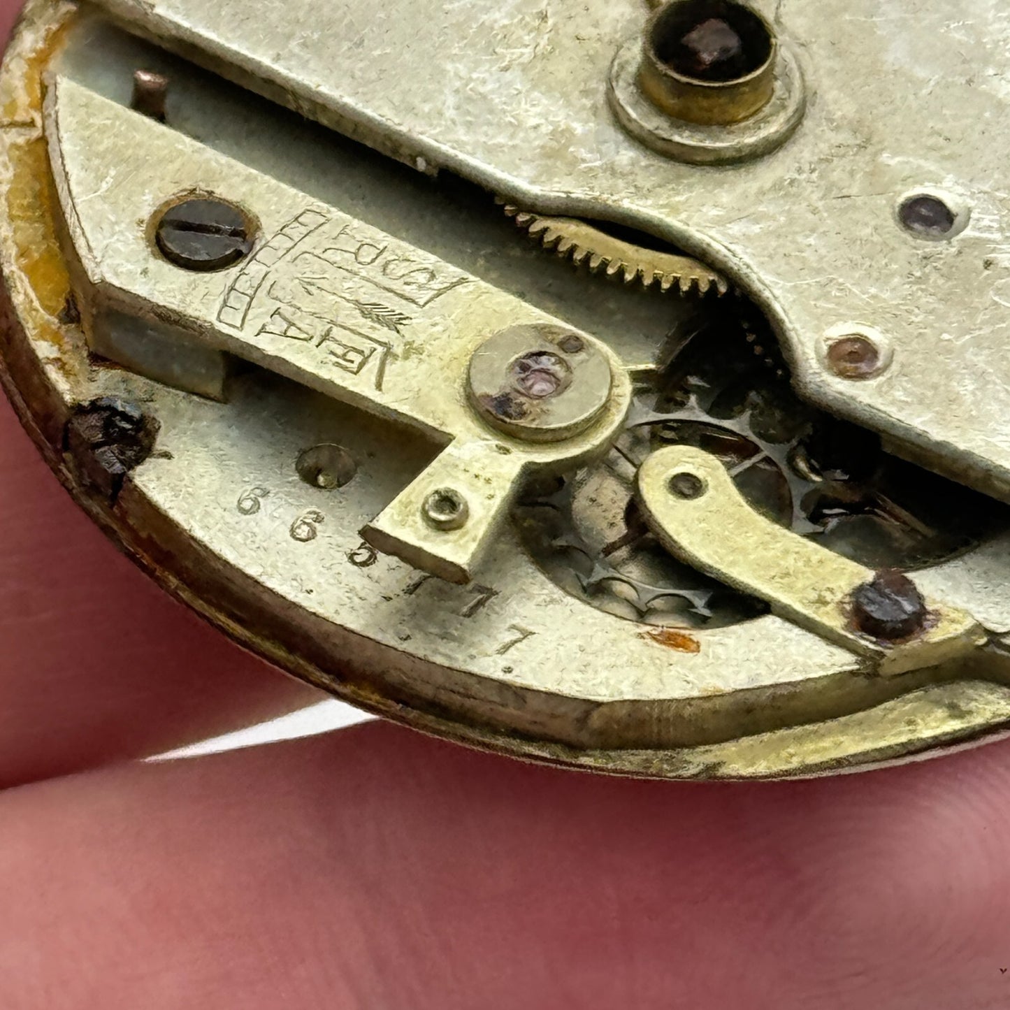 45mm Antique Unidentified Key Wound Partial Pocket Watch Movement PARTS REPAIR