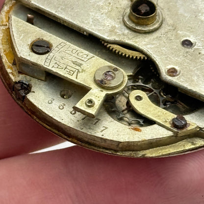 45mm Antique Unidentified Key Wound Partial Pocket Watch Movement PARTS REPAIR