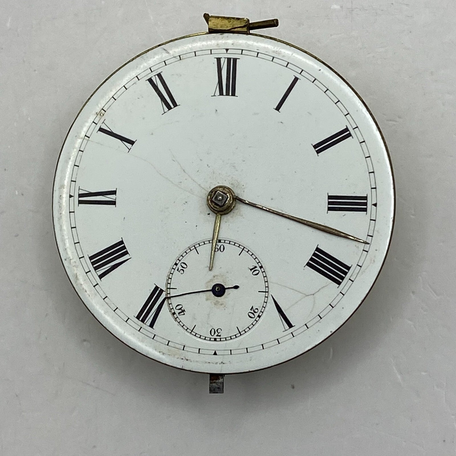 44.6mm Antique Key Wound Reversing Pinion Pocket Watch Movement PARTS REPAIR