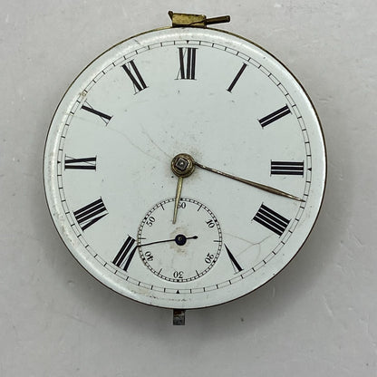 44.6mm Antique Key Wound Reversing Pinion Pocket Watch Movement PARTS REPAIR