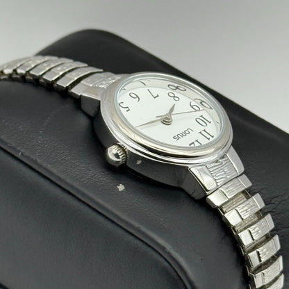 Lorus Ladies Quartz Watch White Dial Silver Tone Stretch Band Japan Working 23mm