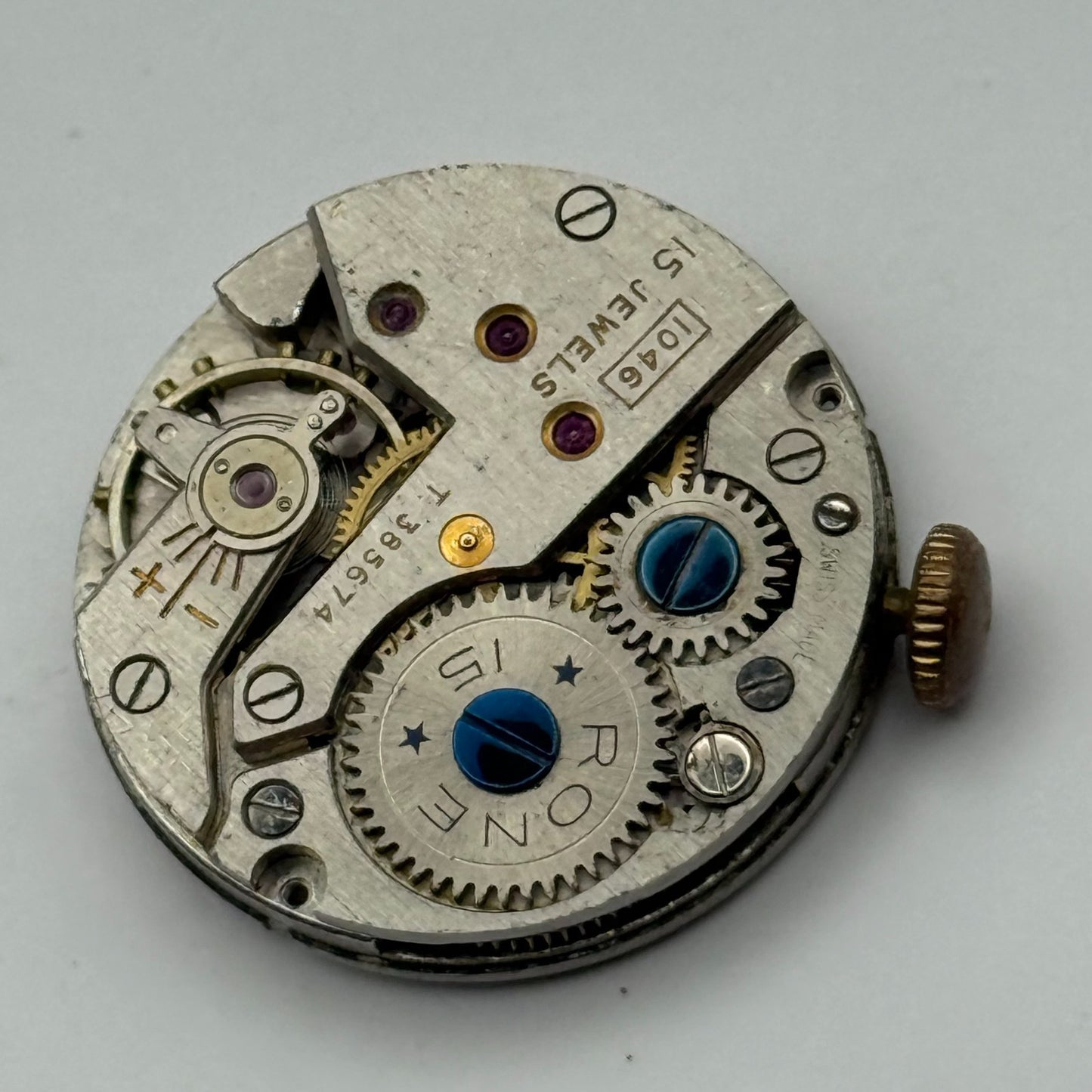 FHF 70 Watch Movement Rone Fifteen 1046 Manual Wind Vintage Parts Repair 23.7mm