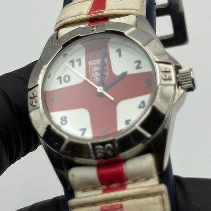England National Football Men's Quartz Watch Red White Cross Dial Working 32mm