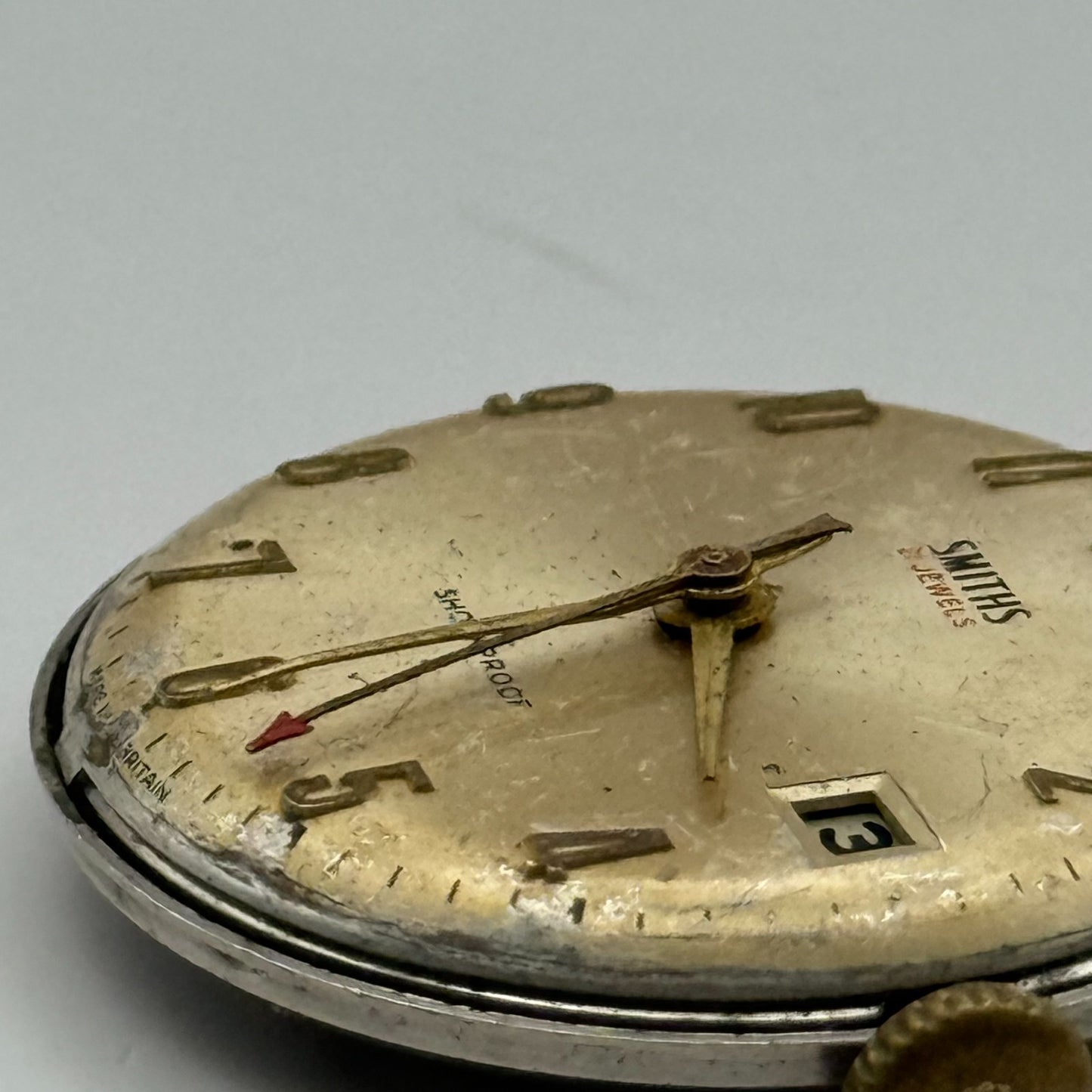 Smiths 21 Jewels Date Pointer Watch Movement Manual Wind Vintage Parts 30.4mm